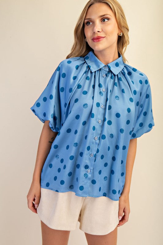 Collar Neck Raglan Slv Button Down Shirt