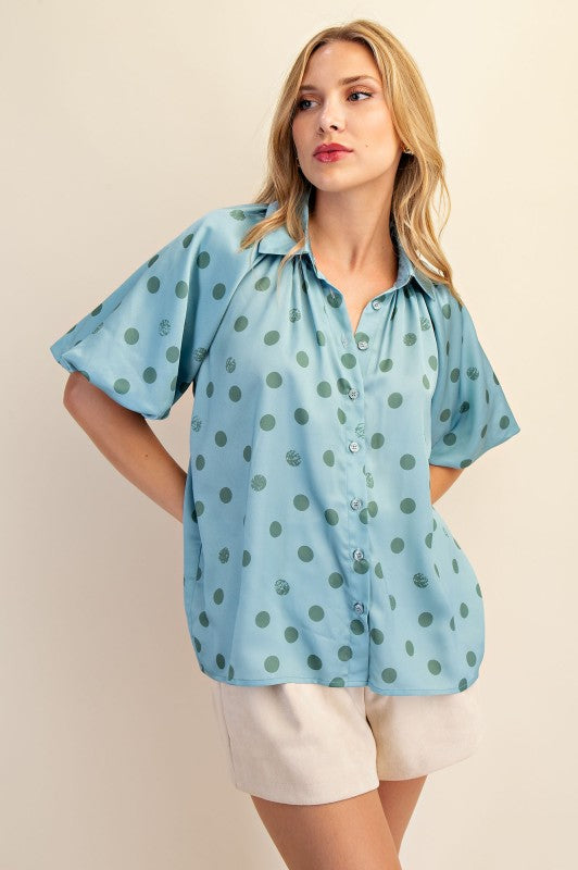 Collar Neck Raglan Slv Button Down Shirt