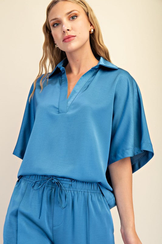 Collar V-neck Oversized Top