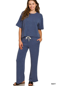 Raised Rib Short Sleeve Tee & Pants Set