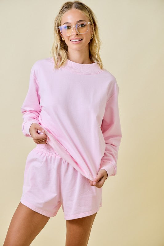 Mock Neck Terry Sweatshirt w/ Shorts