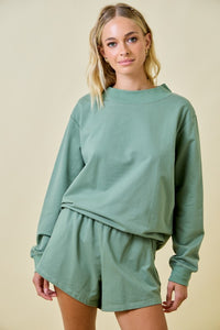 Mock Neck Terry Sweatshirt w/ Shorts