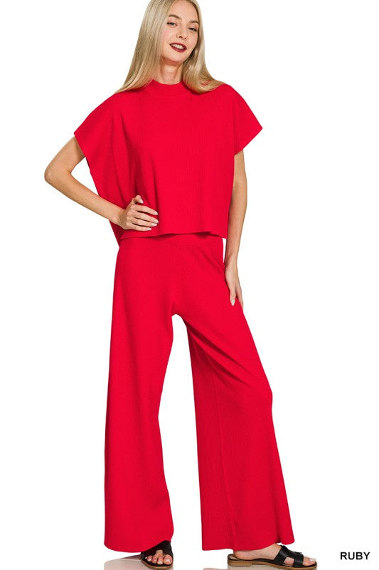 Viscose Sweater Short Slv Top & Pants 2pcs Set