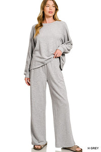 Slub Long Sleeve Top & Pants 2pcs Set