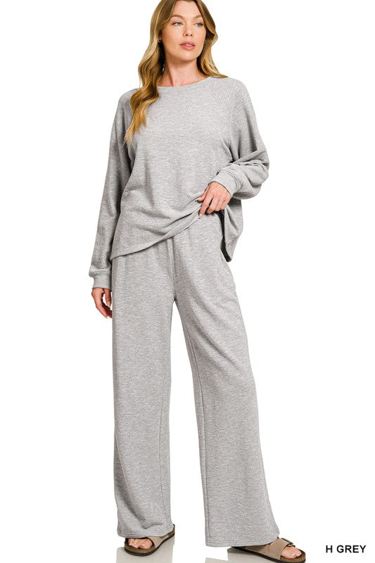 Slub Long Sleeve Top & Pants 2pcs Set