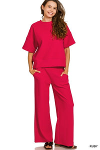 Ribbed Round Neck Tee & Pants Set
