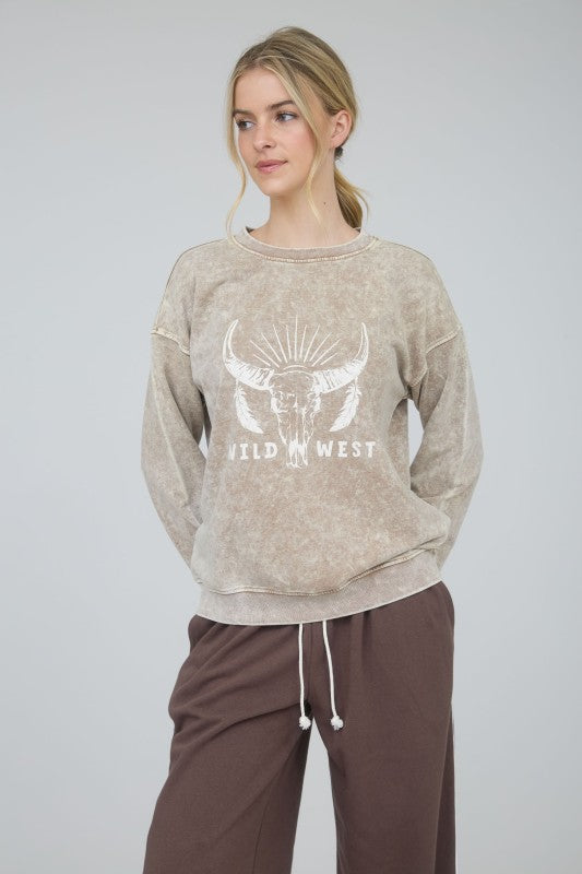 Wild West Graphic Long Sleeve Knit Top