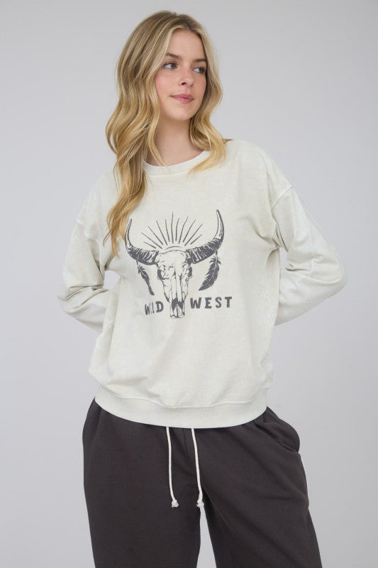 Wild West Graphic Long Sleeve Knit Top