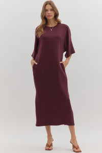 Solid short sleeve midi dress