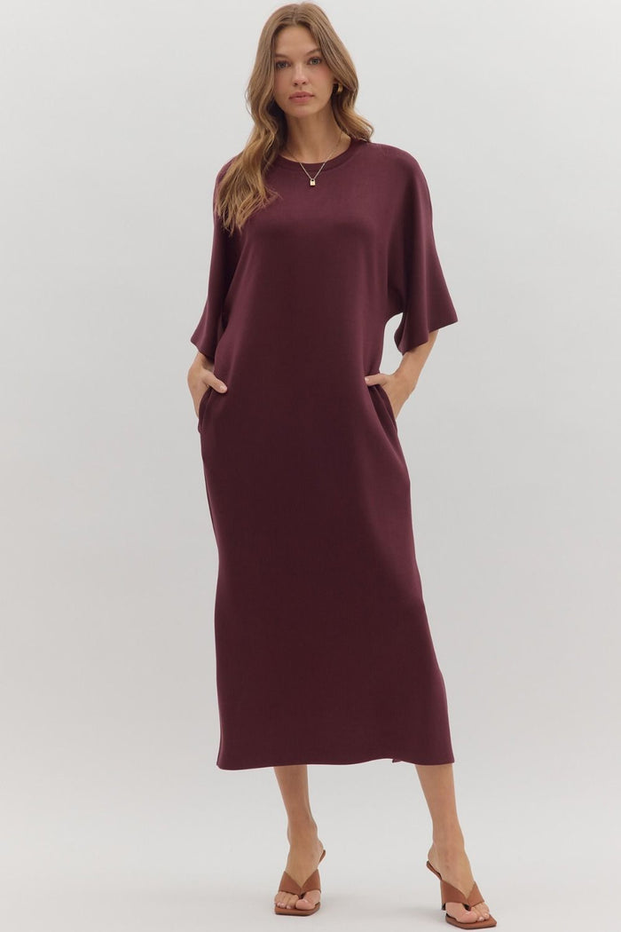Solid short sleeve midi dress