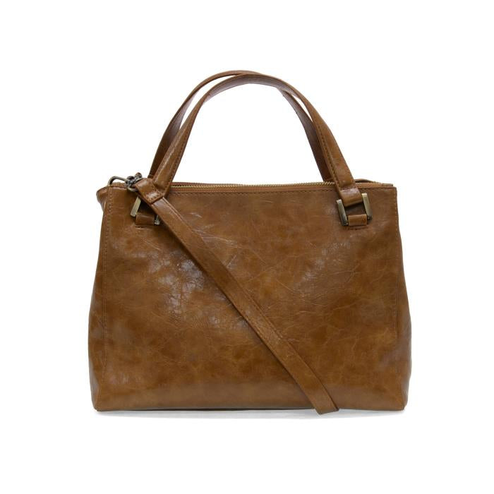 JOY SUSAN SHAWNA TRIPLE ZIP SATCHEL CROSSBODY BUCK TAN