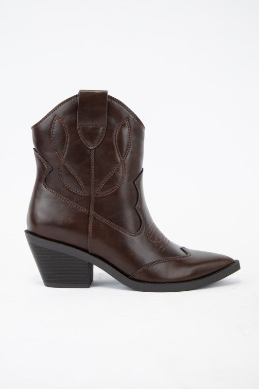 Soda Incity Pointed-toe Embroidery Western Ankle Boots