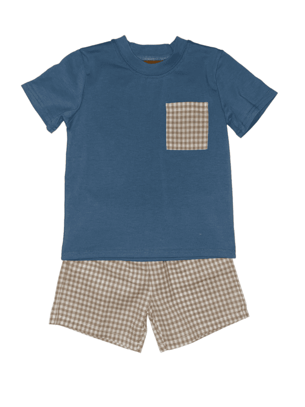 Millie Jay Hudson Short Set Blue/Khaki Gingham