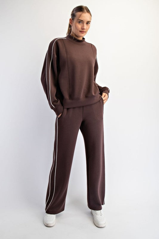 Modal Scuba Two Stripe Piping Straight Pants Set