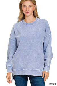 Acid Washed Double Ribbed Hi-low Pullover