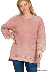 Acid Washed Double Ribbed Hi-low Pullover