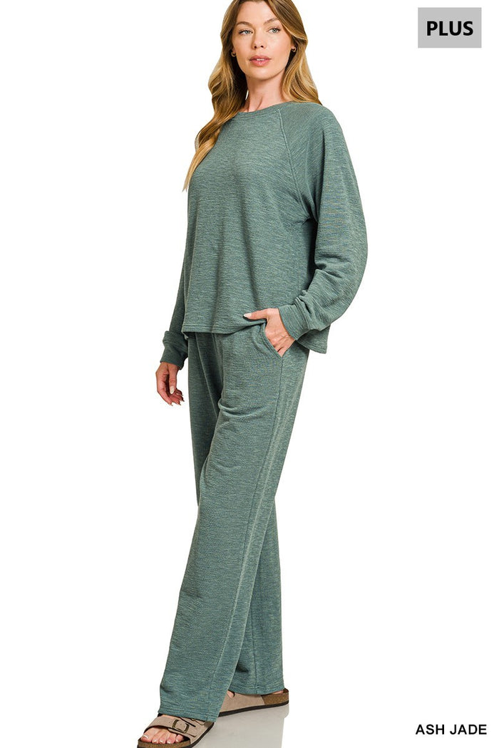 PLUS SLUB LONG SLEEVE TOP & PANTS 2PCS SET