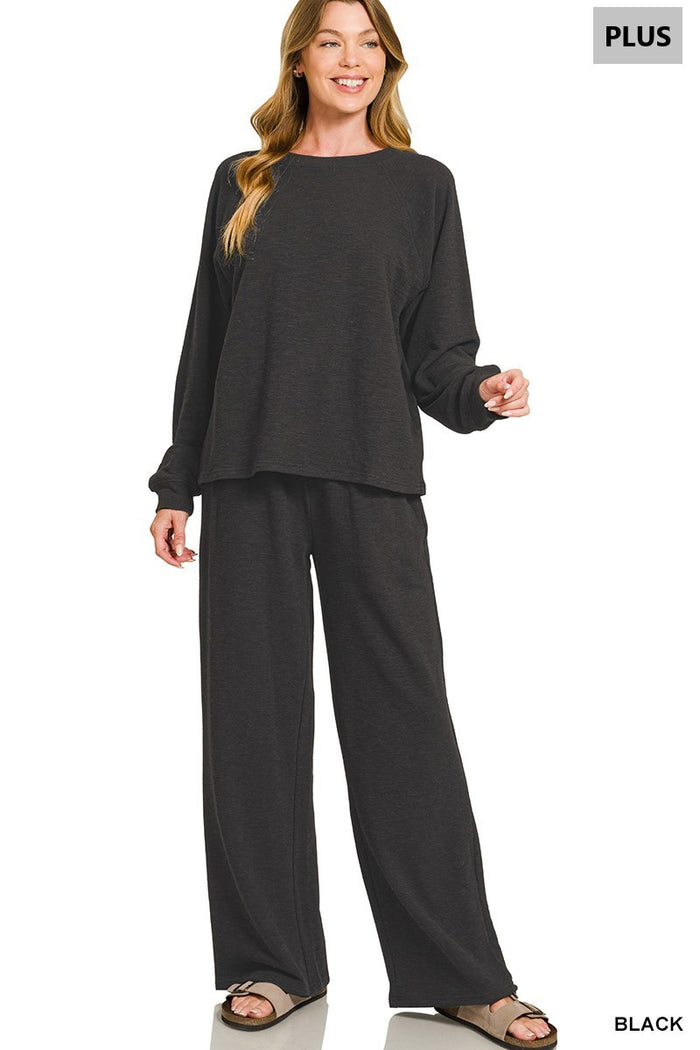 PLUS SLUB LONG SLEEVE TOP & PANTS 2PCS SET