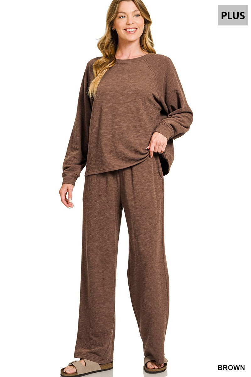 PLUS SLUB LONG SLEEVE TOP & PANTS 2PCS SET