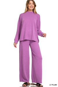 Raised Rib Mock Neck Long Sleeve Tee & Pants Set