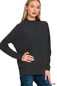 Viscose Mock Neck Exposed Seam Sweater