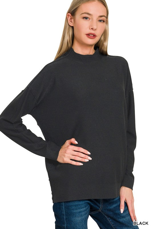 Viscose Mock Neck Exposed Seam Sweater