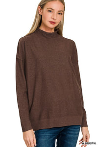 Viscose Mock Neck Exposed Seam Sweater