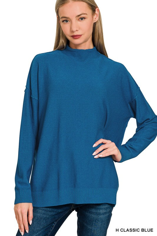 Viscose Mock Neck Exposed Seam Sweater