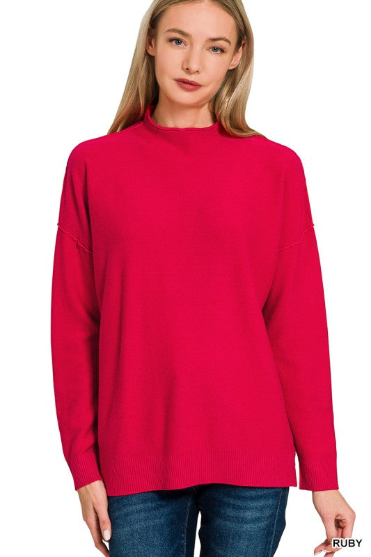 Viscose Mock Neck Exposed Seam Sweater