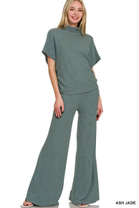 Sweater Mock Neck Top & Long Pants Set