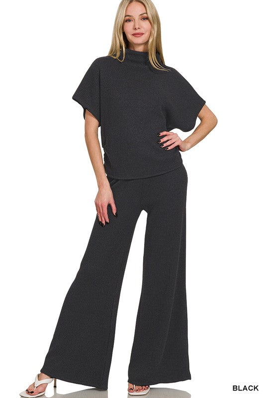 Sweater Mock Neck Top & Long Pants Set
