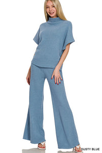 Sweater Mock Neck Top & Long Pants Set