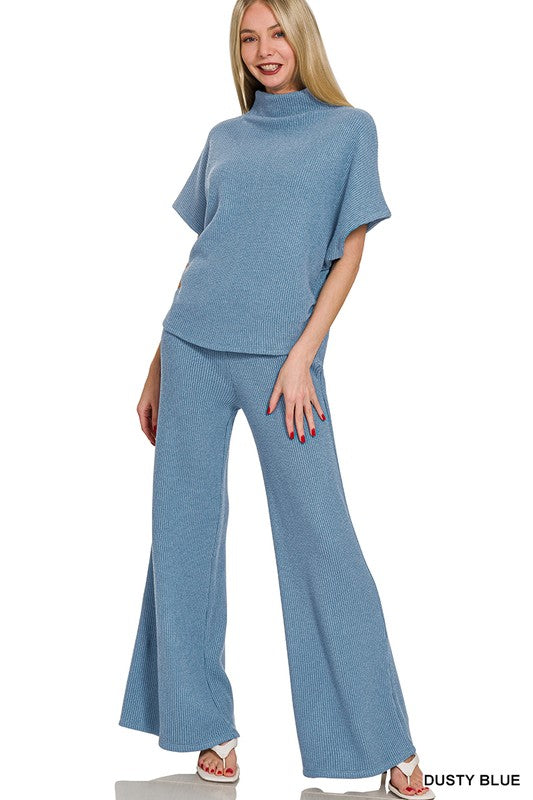 Sweater Mock Neck Top & Long Pants Set