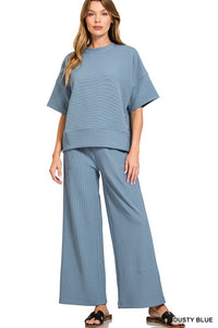 Ribbed Round Neck Tee & Pants Set
