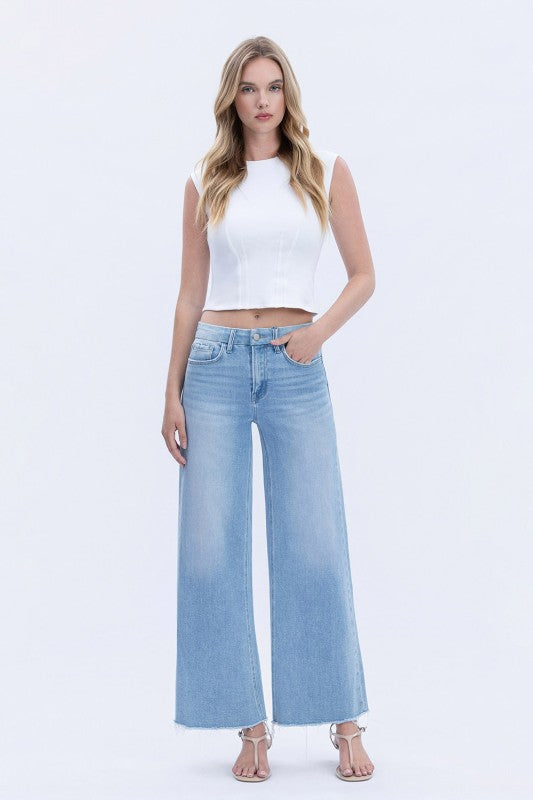 Flying Monkey High Rise Seamless Wb Raw Hem Wide Leg Jeans