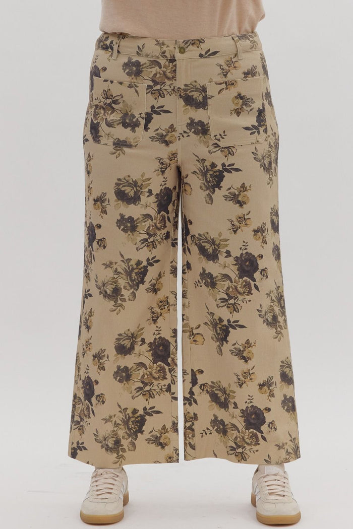 Floral pattern mid-rise ankle-length pants