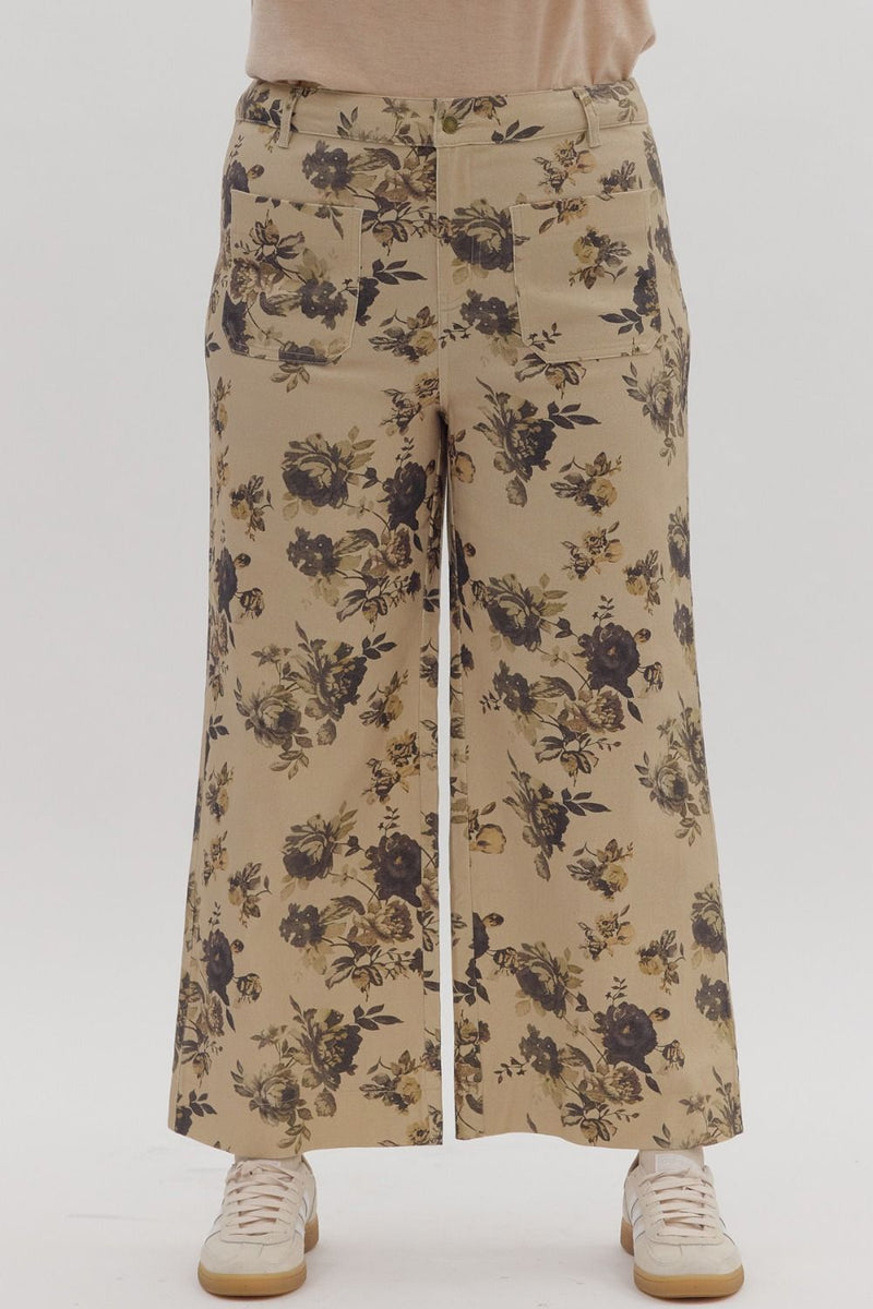 Floral pattern mid-rise ankle-length pants