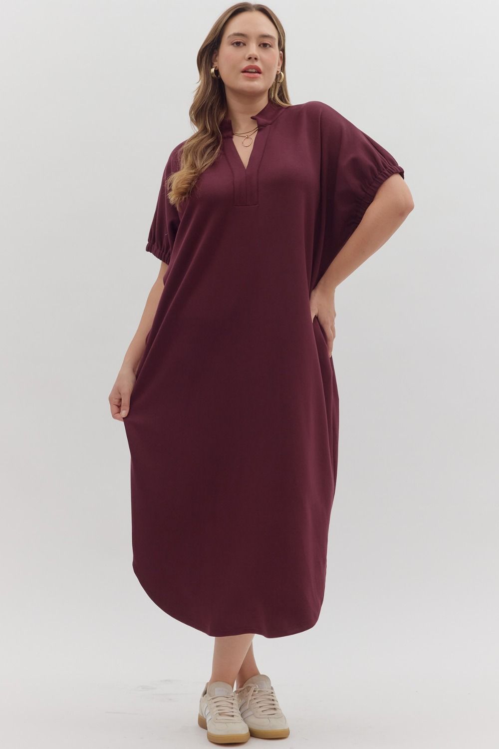 Plus Solid short sleeve midi dress