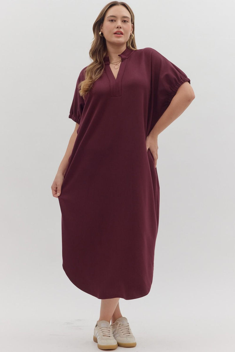 Plus Solid short sleeve midi dress