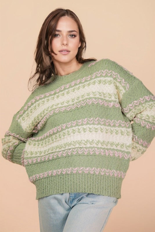 Color Block Fuzzy Knit Sweater Top