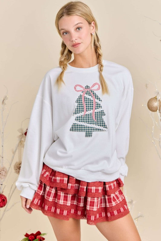 Holiday Plaid Tree Sweatshirt - Festive Cozy Knit