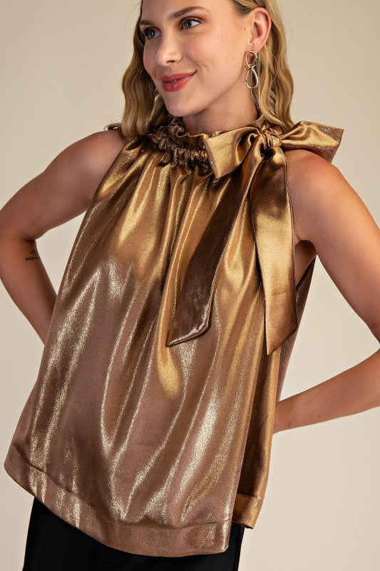 Ruffle Neck Tie Sleeveless Top