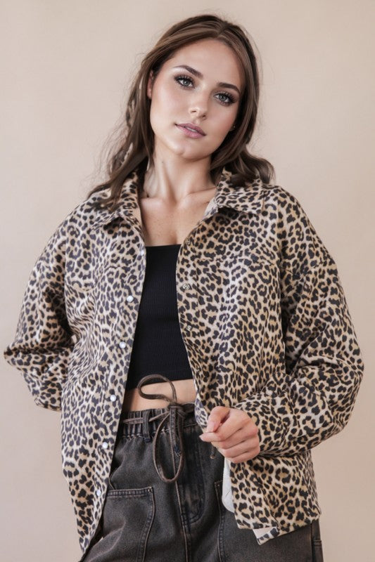 Oversized Leopard Printed Button Down Shirt