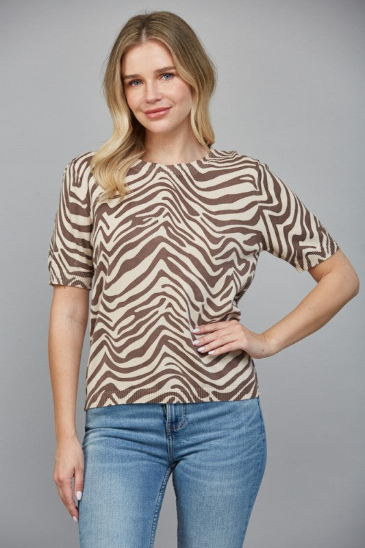 Animal Print Short Slv Sweater