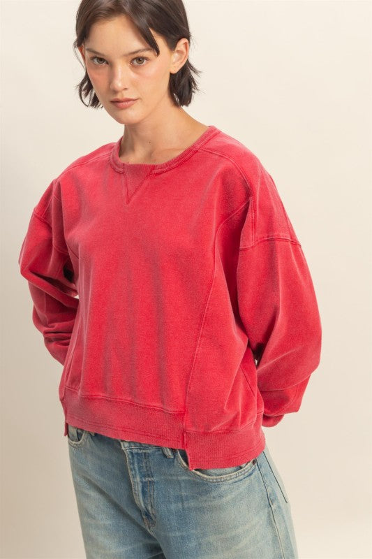 Oversized Crew Neck Sweatshirt With Raw Hem