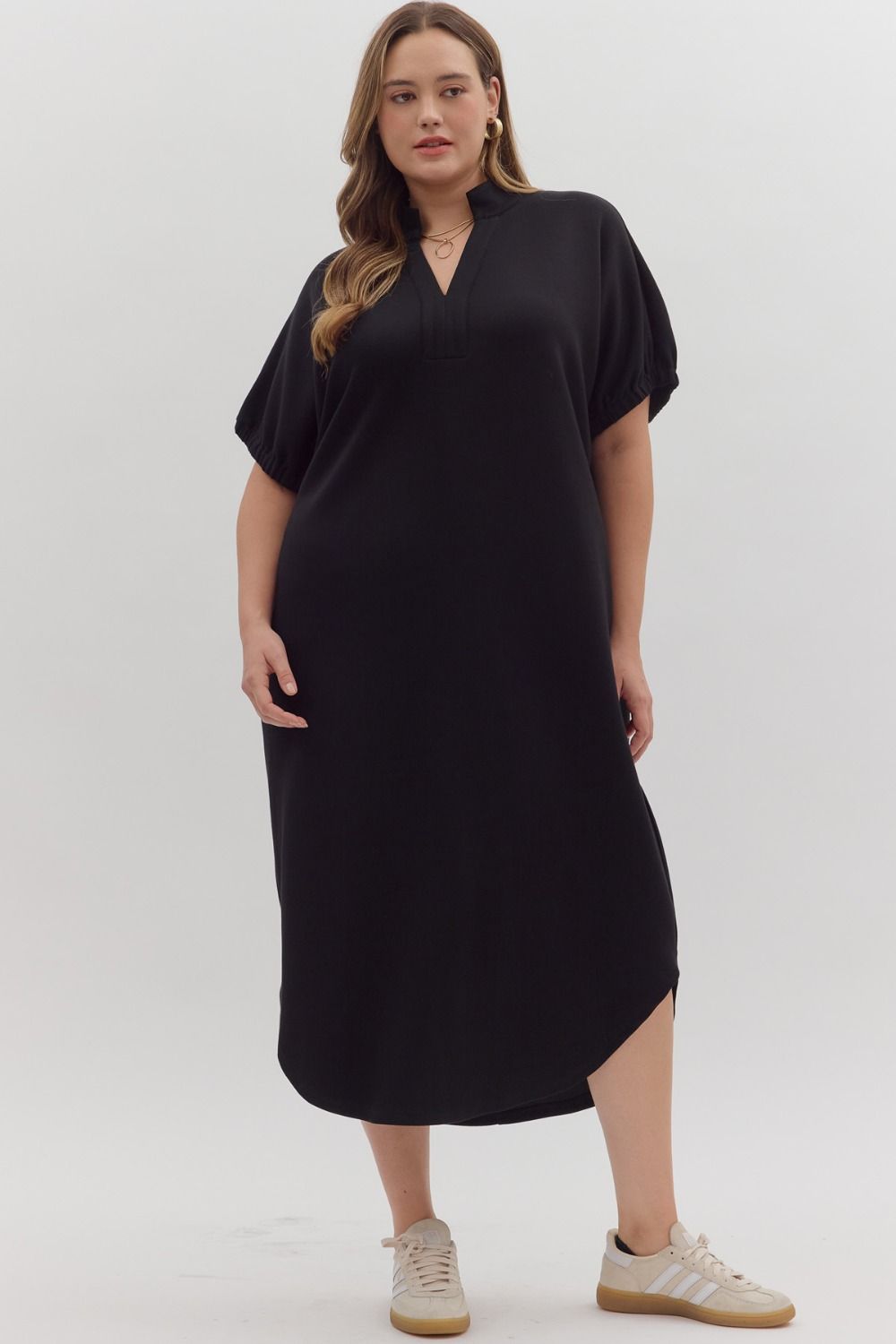 Plus Solid short sleeve midi dress