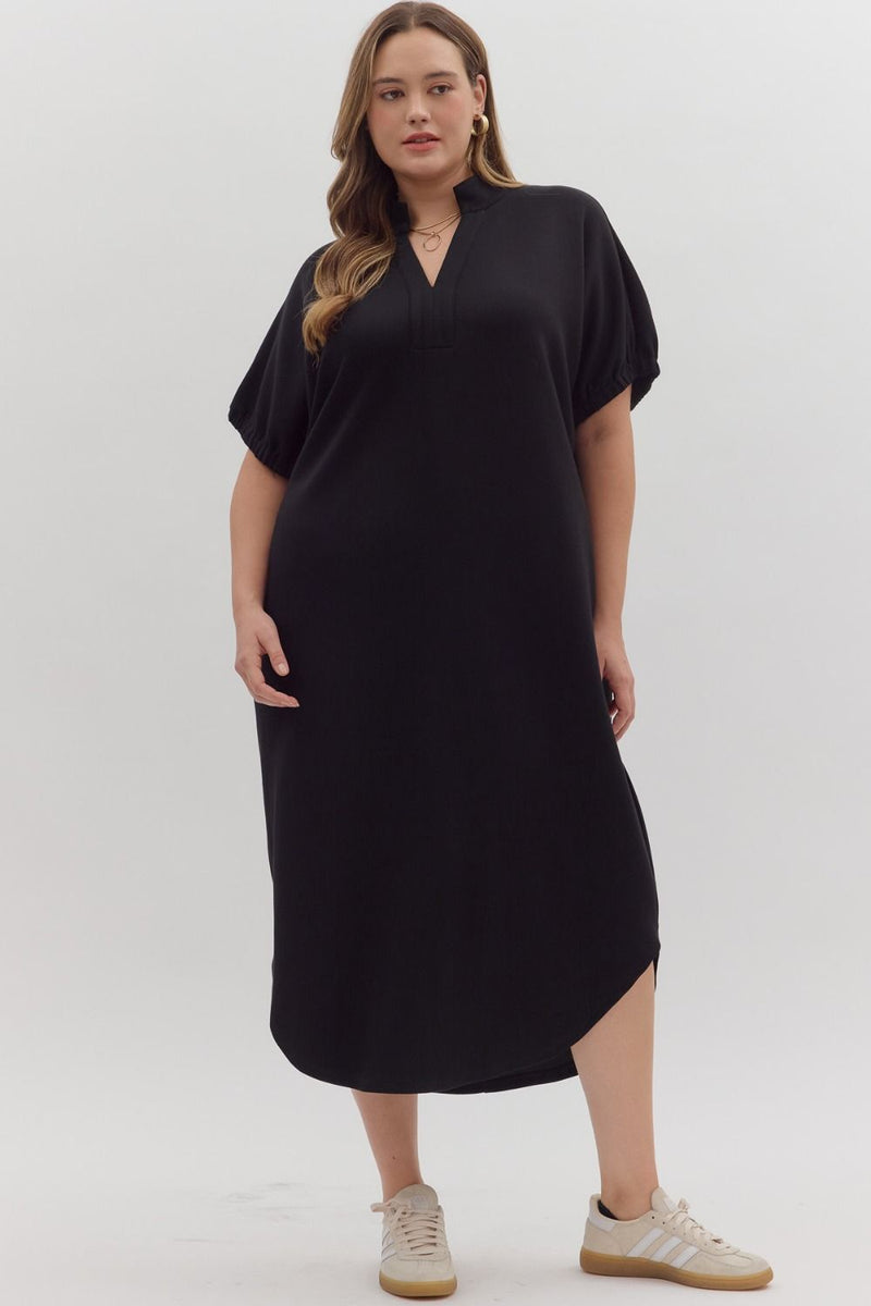 Plus Solid short sleeve midi dress
