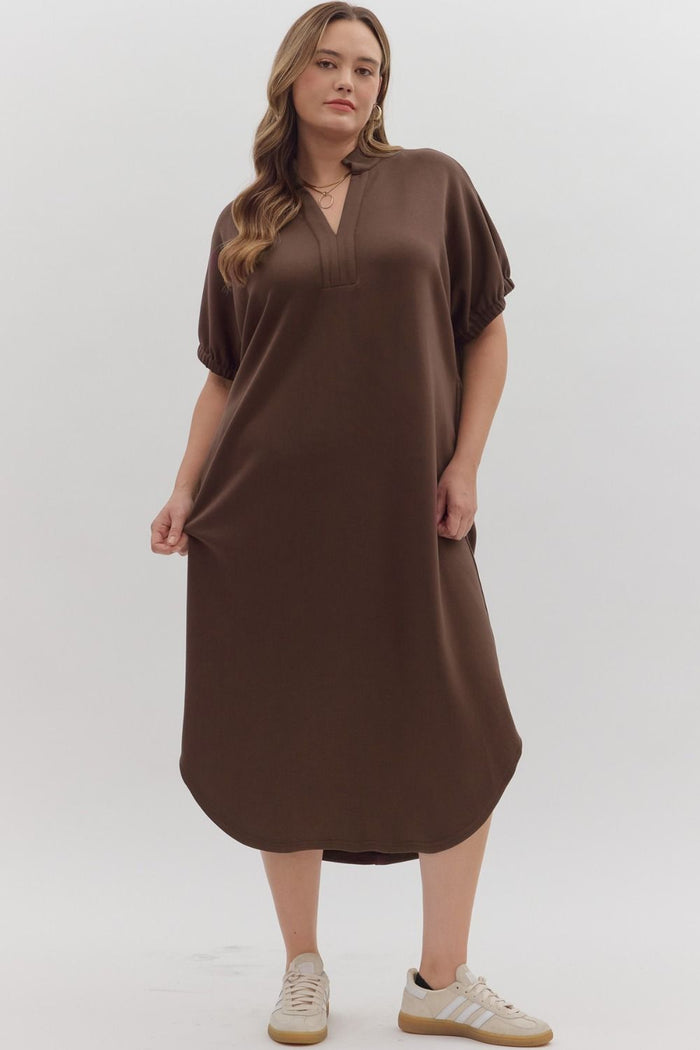 Plus Solid short sleeve midi dress