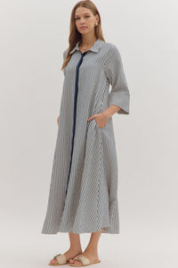 Striped 3/4 sleeve Midi dress