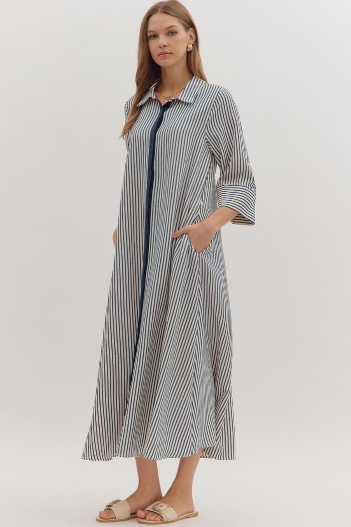 Striped 3/4 sleeve Midi dress